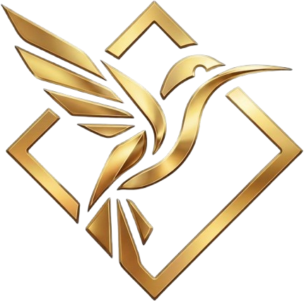 The Rekluz Labs hummingbird mark, rendered in brushed gold